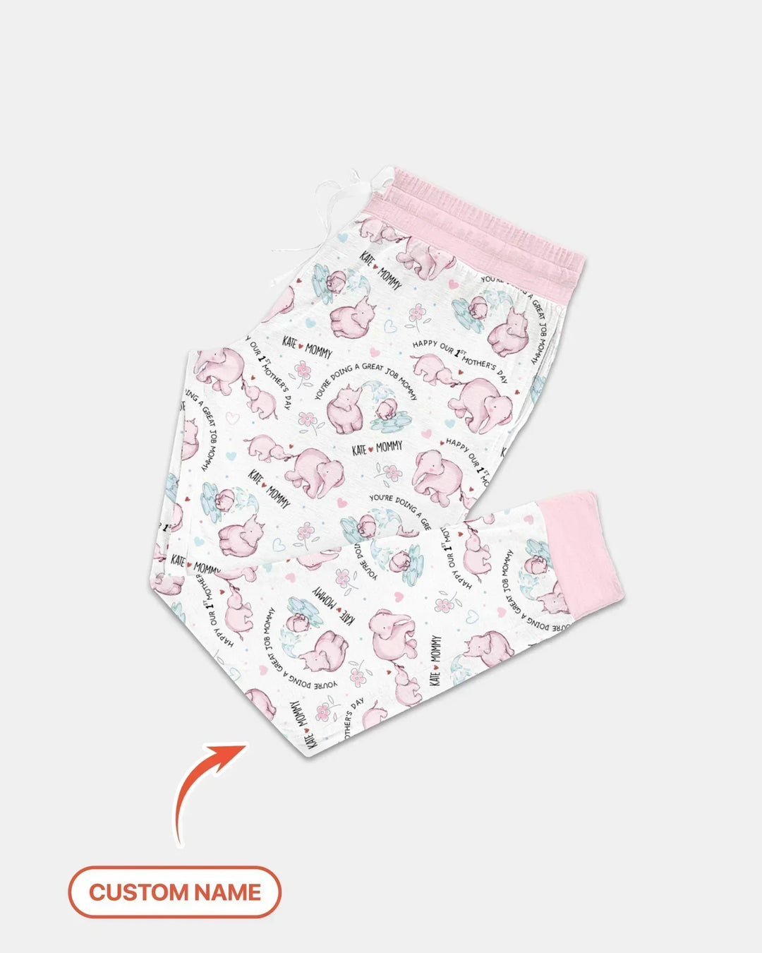 Custom Name Mother & Baby Elephant Bamboo Women Pajama Set