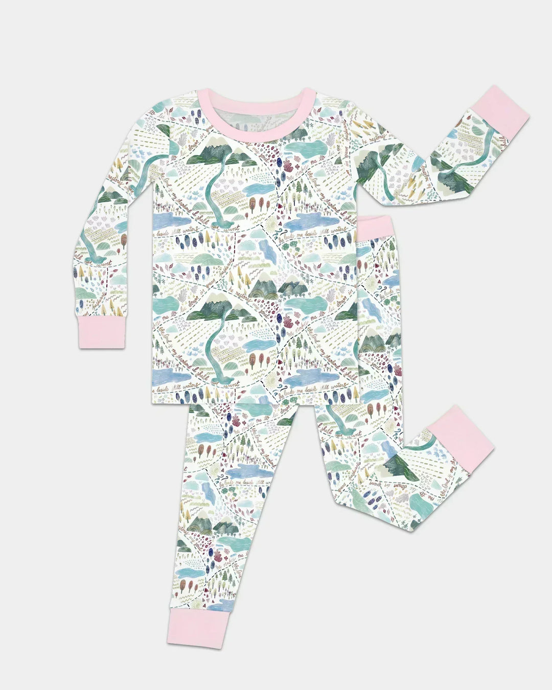 Whimsical Psalms 23 Map Bamboo Two Piece Long Sleeve Pajama Set