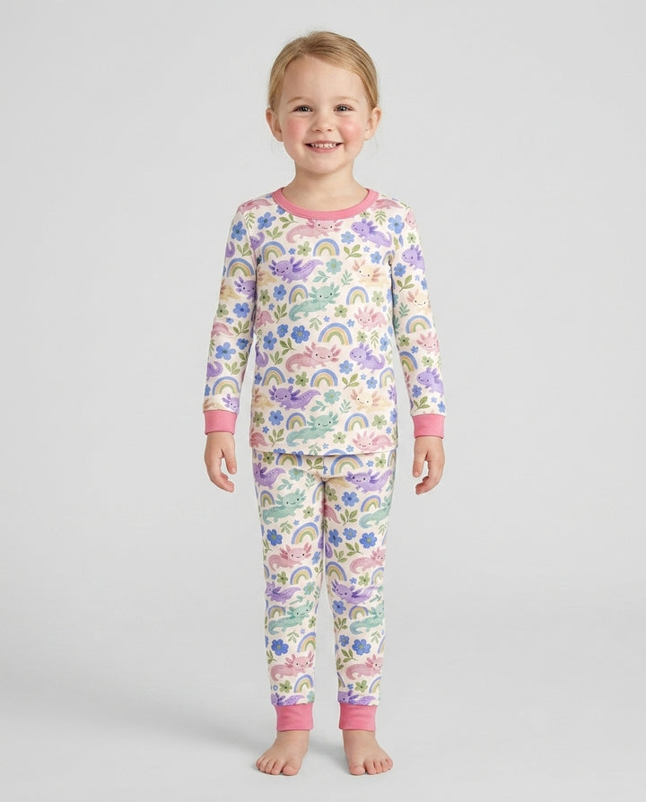 Axolotl Rainbow Bamboo Two Piece Long Sleeve Pajama Set