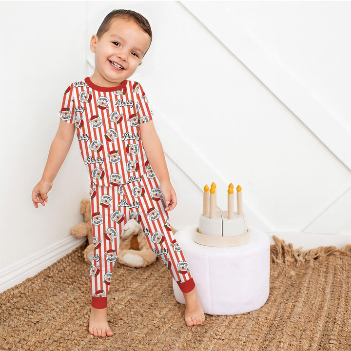 Christmas Santa Claus Custom Name Buddy Bamboo Two Piece Short Sleeve Pajama Set
