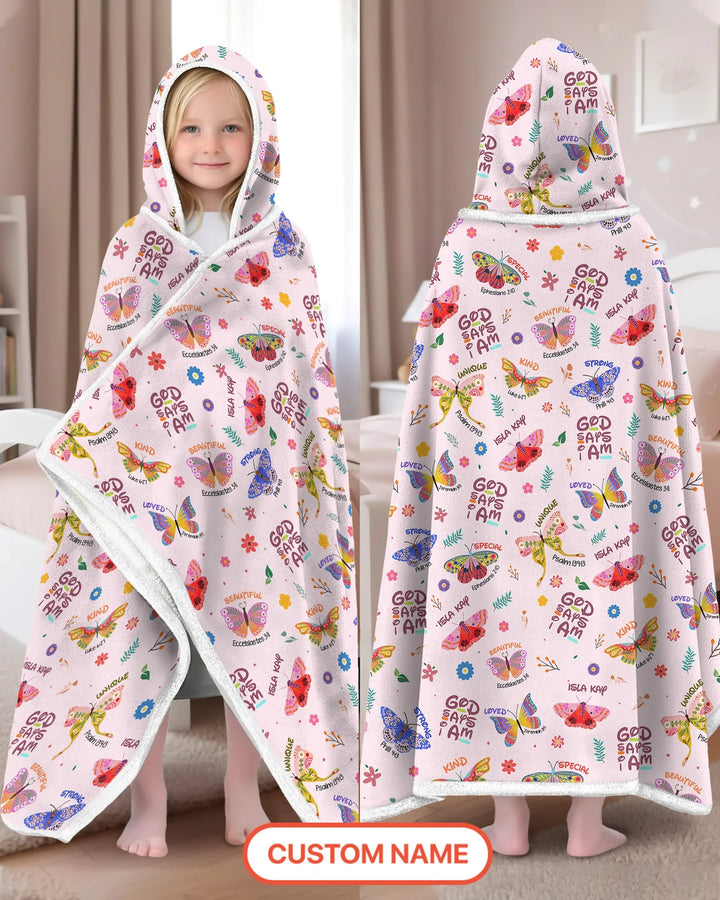 Custom Name God says I am Butterfly Bamboo Wearable Hooded Blanket