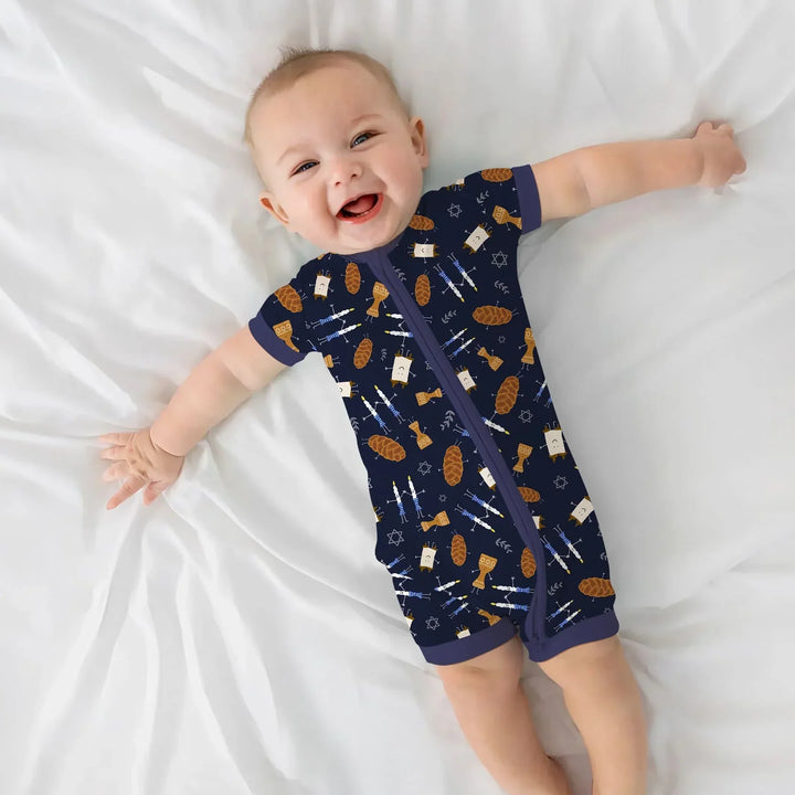 Shabbat Shalom Family Matching Bamboo Shorty Zippy