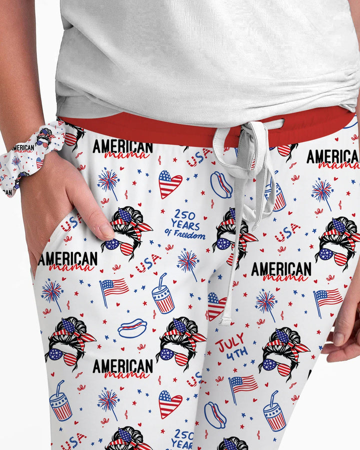 Doodle American Flag Glasses Family Matching Bamboo Women Pajama Set