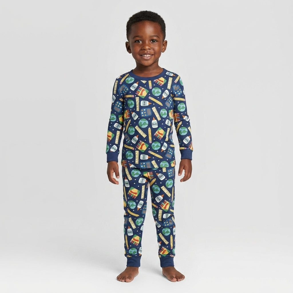School Supply Bamboo Two Piece Long Sleeve Pajama Set