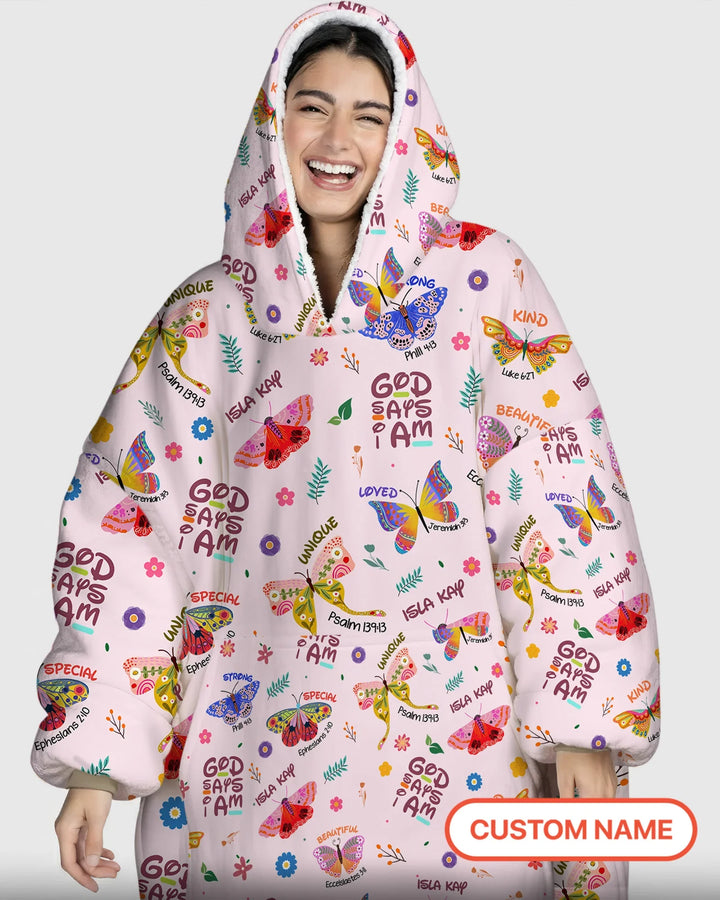 God says I am Butterfly Bamboo Blanket Hoodie
