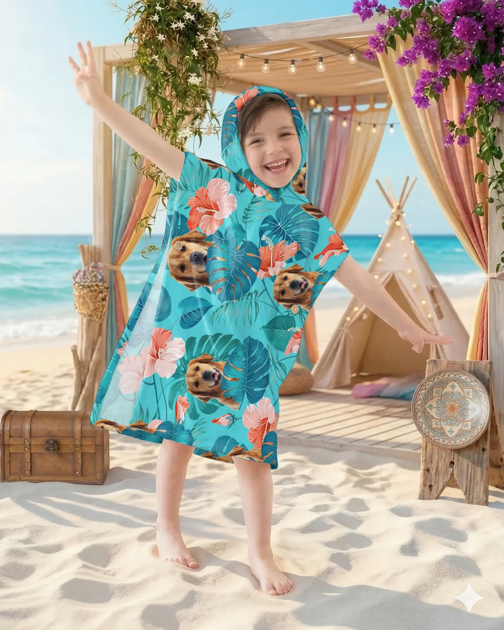 Hawaiian Custom Photo Dog Bamboo Swim Poncho