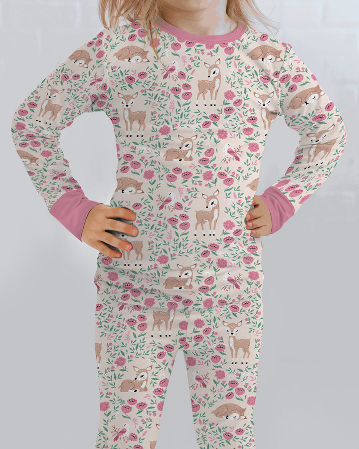 Little Deer Meadow Bamboo Two Piece Long Sleeve Pajama Set