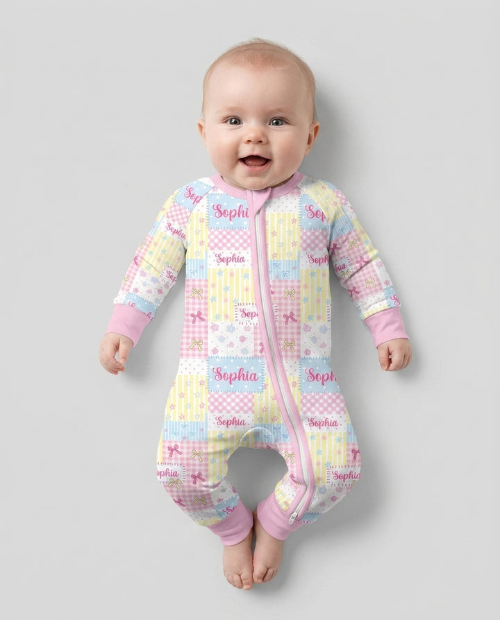 Custom Name Sweet Patchwork Bamboo Convertible Zippy