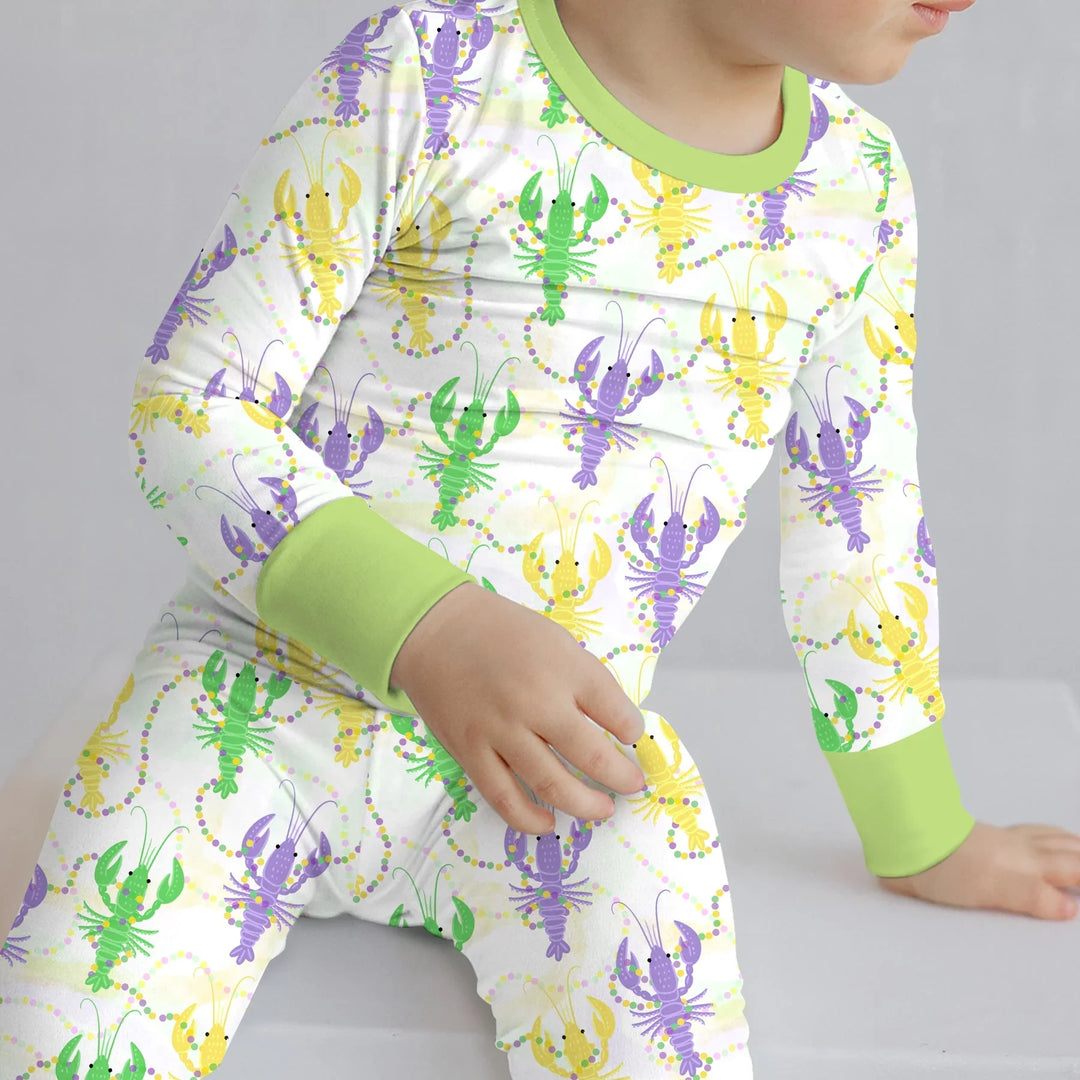 Mardi Gras Crawfish Family Matching Bamboo Two Piece Long Sleeve Pajama Set