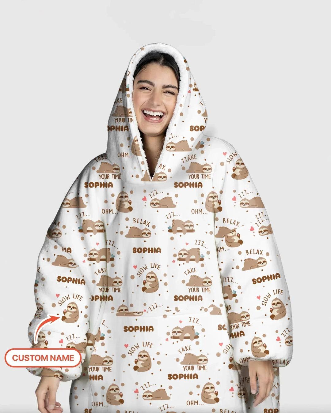 Custom Name Cute Sloth Bamboo Blanket Hoodie