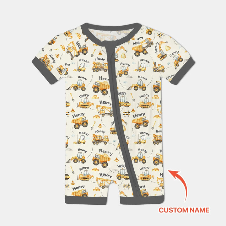 Constructions Machines Custom Name Bamboo Shorty Zippy