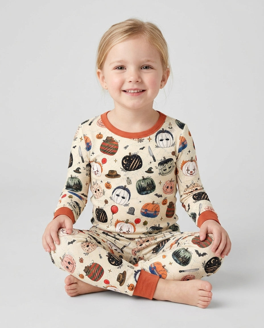 Horror Movie Pumpkins Bamboo Two Piece Long Sleeve Pajama Set