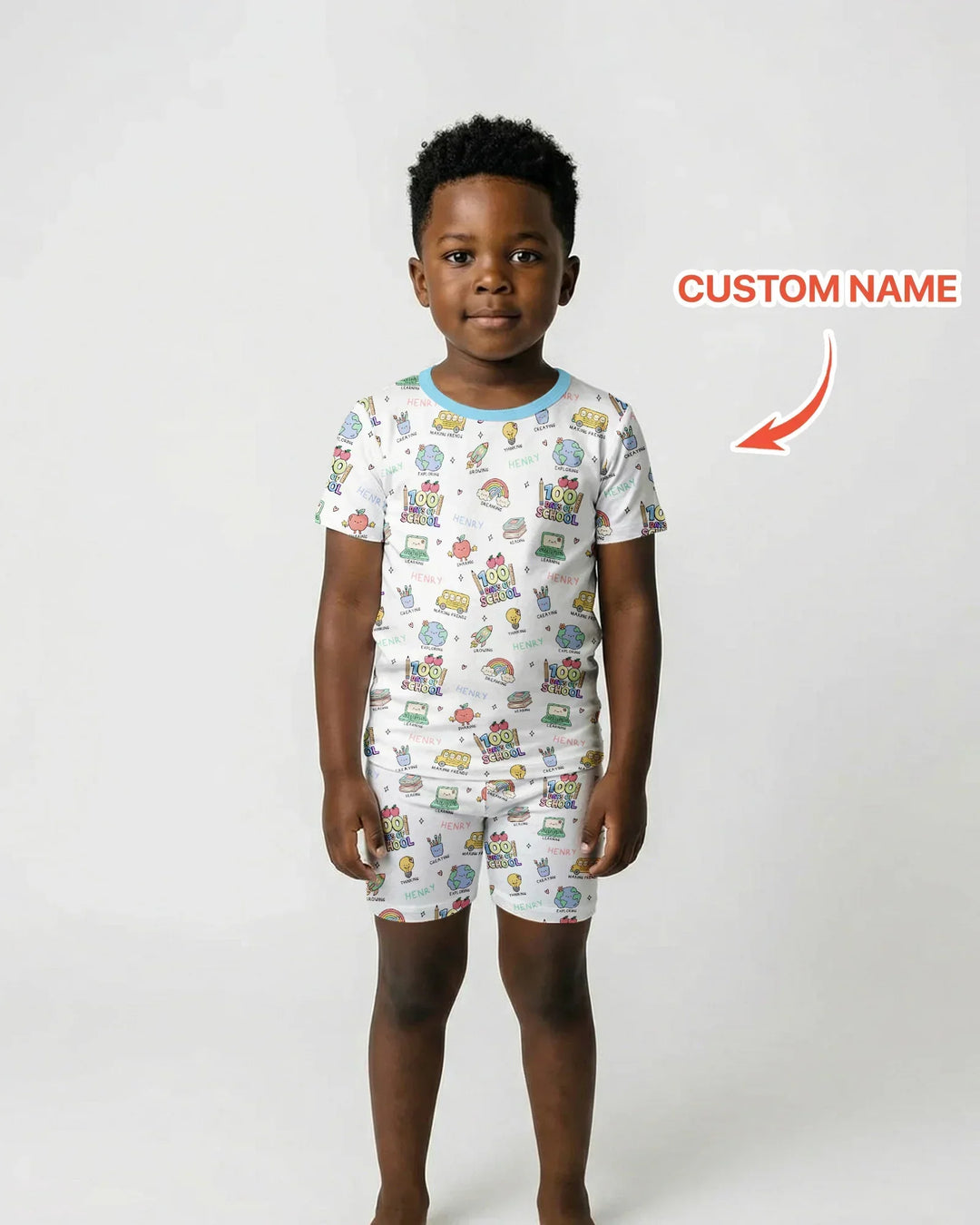 Custom Name Celebration Hundred Days Bamboo Two Piece Short Sleeve Shorts Pajama Set