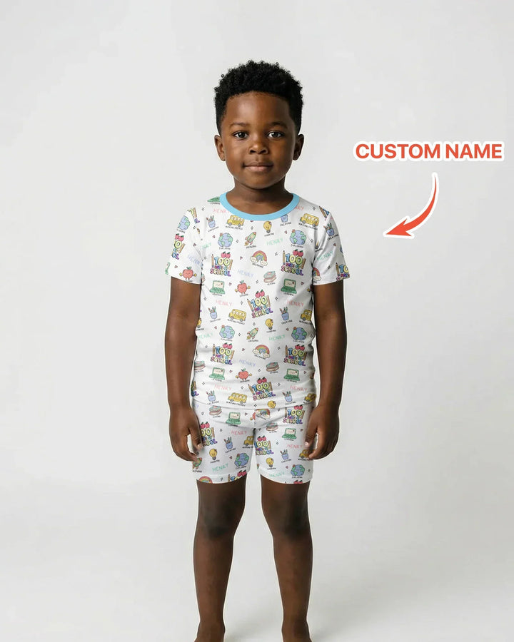 Custom Name Celebration Hundred Days Bamboo Two Piece Short Sleeve Shorts Pajama Set