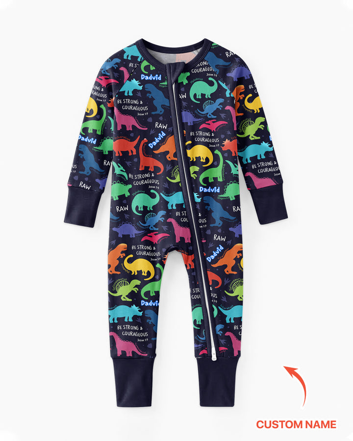 Be Strong and Courageous Dinosaur Christian Bamboo Convertible Zippy