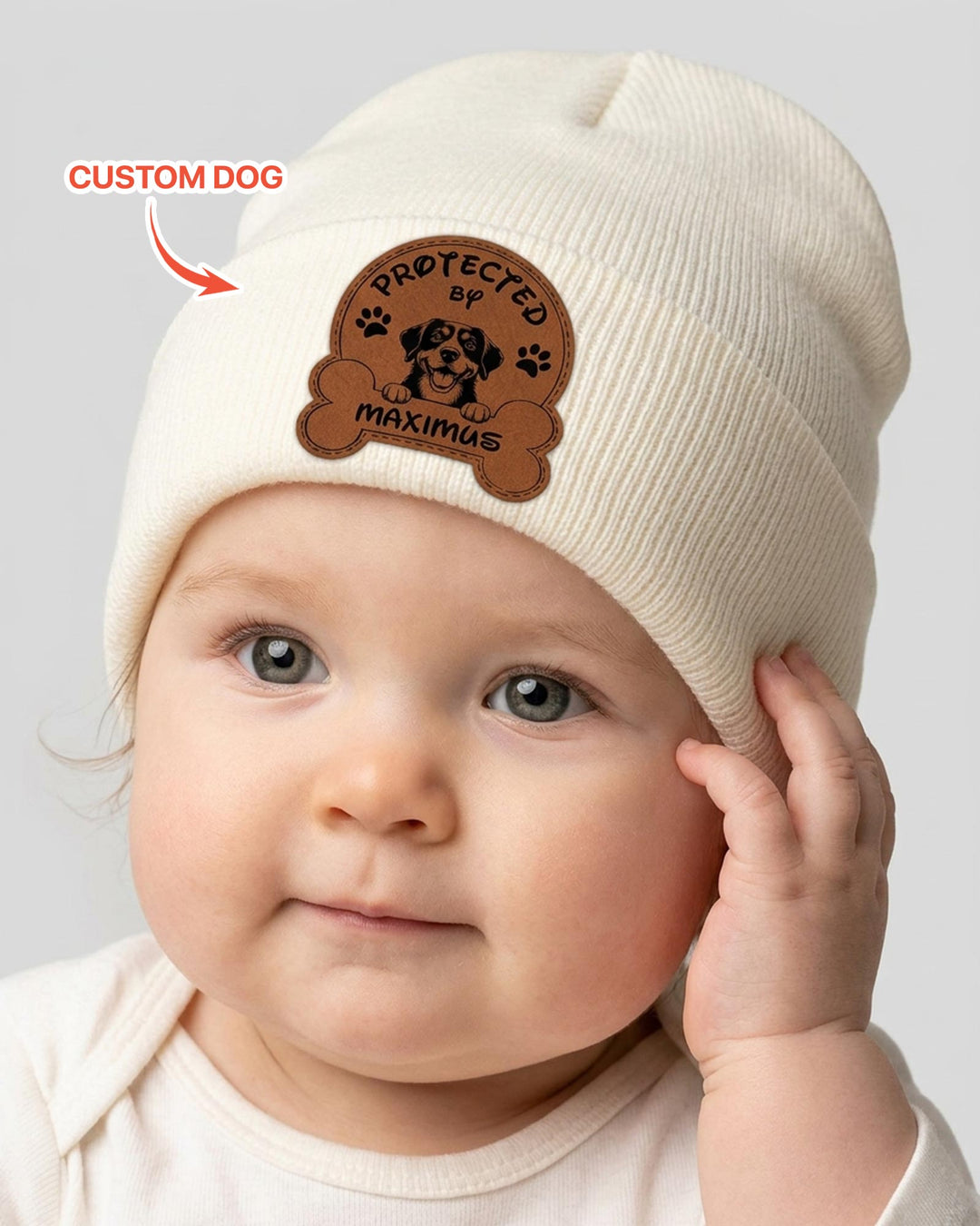 Personalized Protected By Leather Patch Beanie