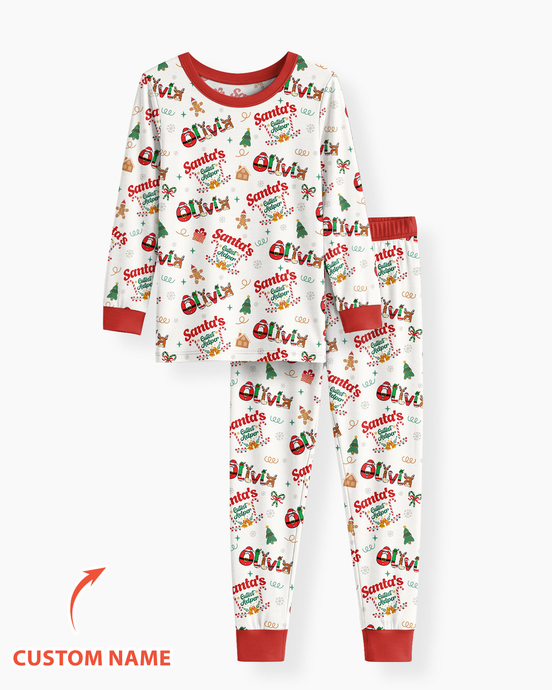 Personalized Santa's Little Helper Bamboo Two Piece Long Sleeve Pajama Set