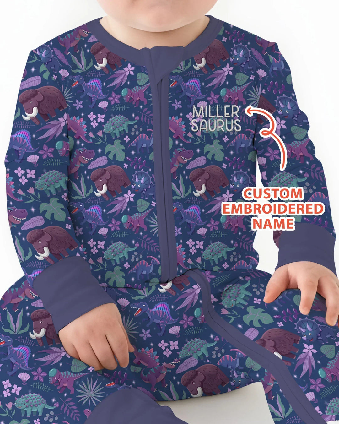 Custom Name Embroidered Dino Dream Night Bamboo Convertible Zippy
