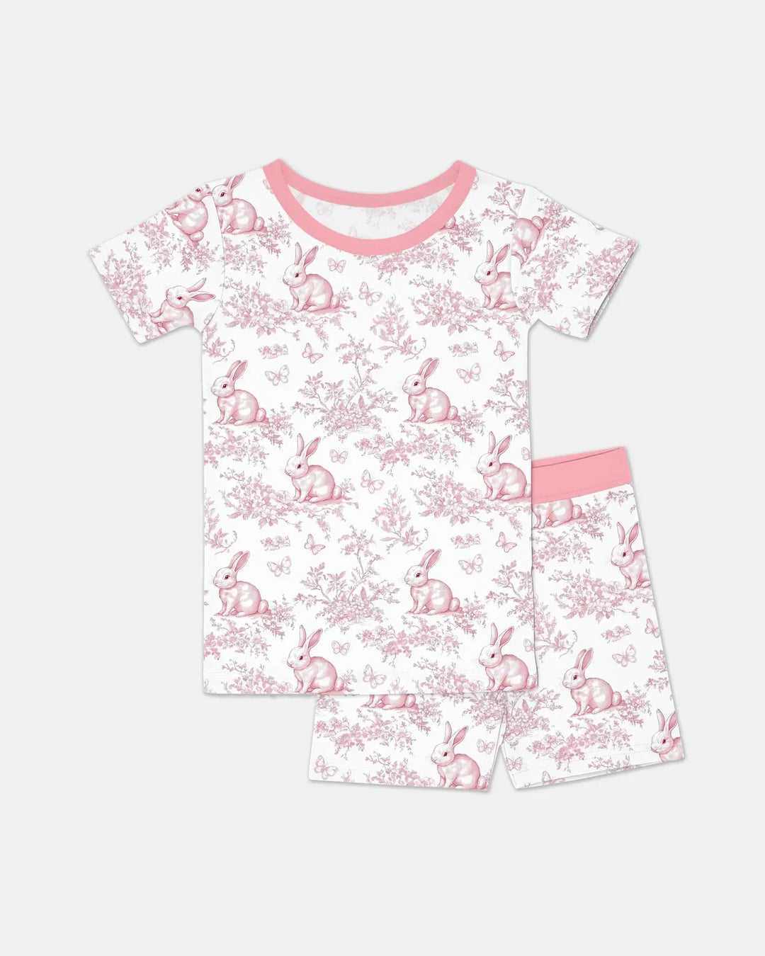 Easter Chinoiserie Toile de Jouy Bamboo Two Piece Short Sleeve Shorts Pajama Set