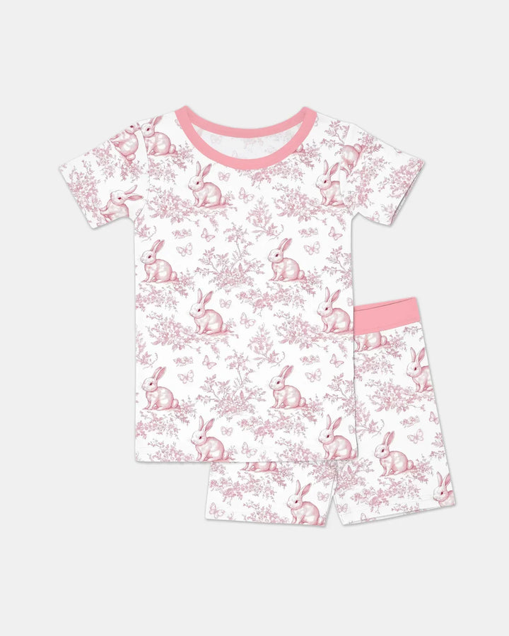 Easter Chinoiserie Toile de Jouy Bamboo Two Piece Short Sleeve Shorts Pajama Set