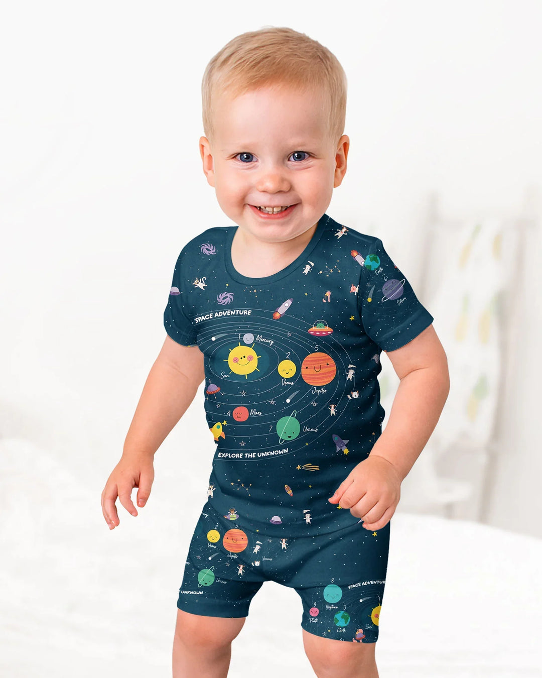 Solar System Explorers Bamboo Two Piece Short Sleeve Shorts Pajama Set