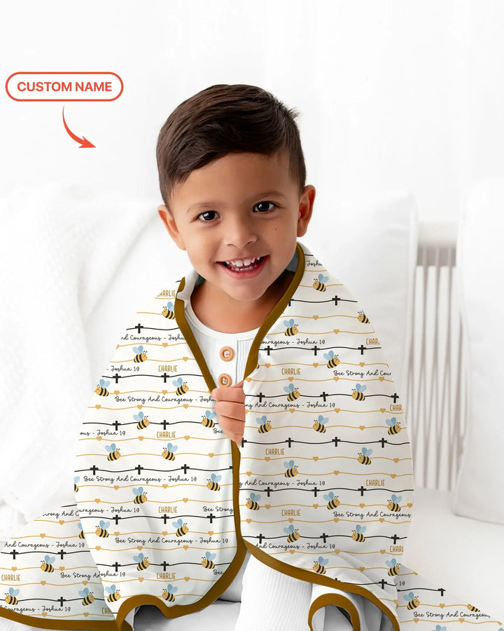 Bee Strong And Courageous Custom Name Bamboo Blanket