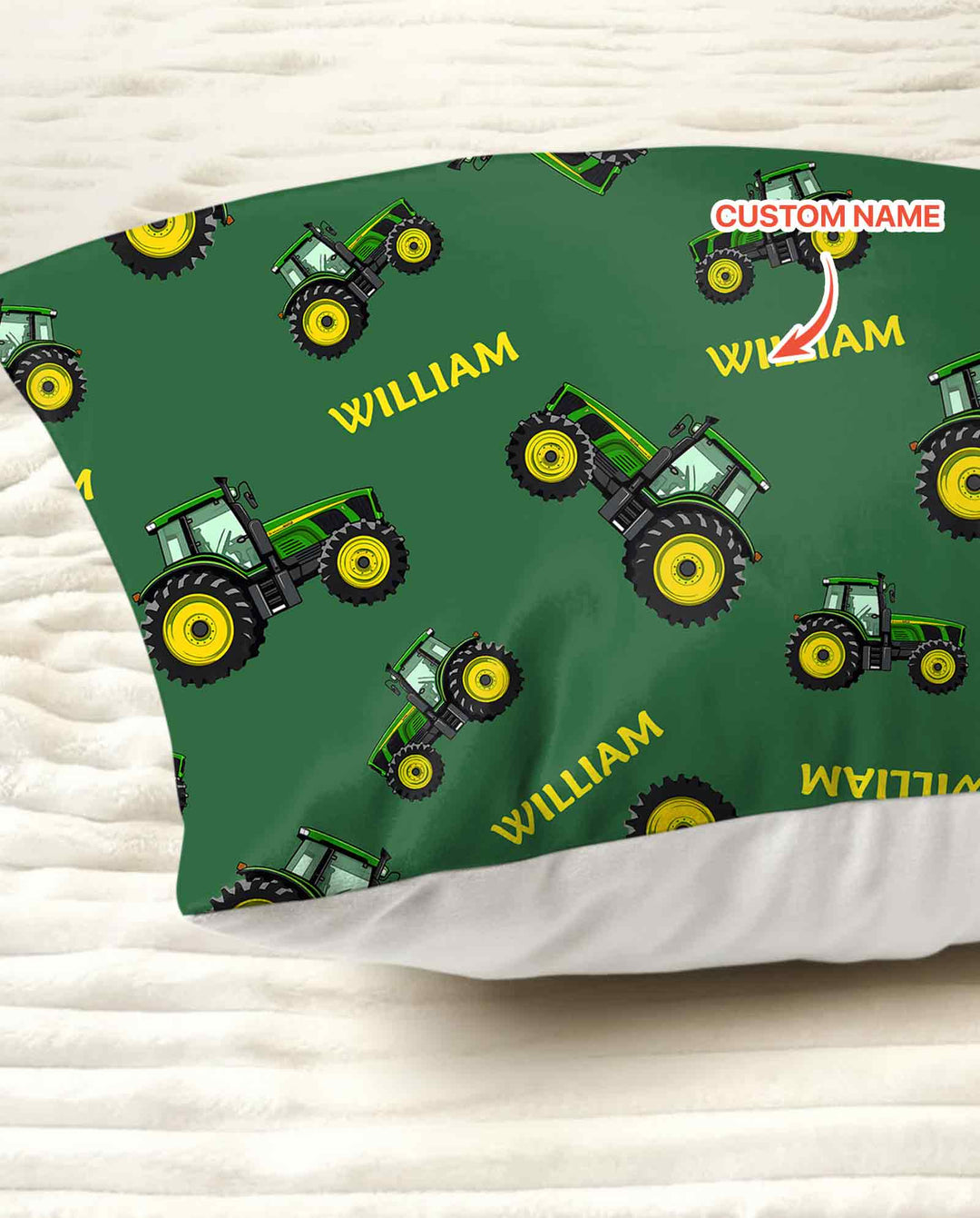 Custom Name Green Tractors Matching Daddy & Me Bamboo Pillow Case