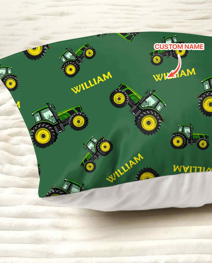 Custom Name Green Tractors Matching Daddy & Me Bamboo Pillow Case