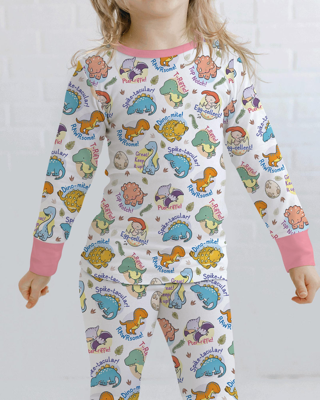 Cute Dinosaur Pun Bamboo Two Piece Long Sleeve Pajama Set