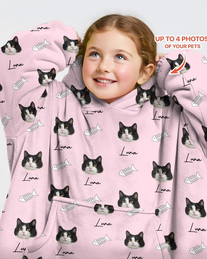 Custom Name and Pet Photos Bamboo Blanket Hoodie