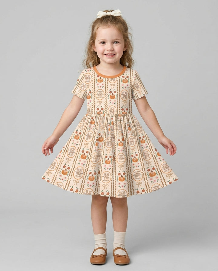 Custom Name Pumpkin Cottage Bamboo Twirl Dress