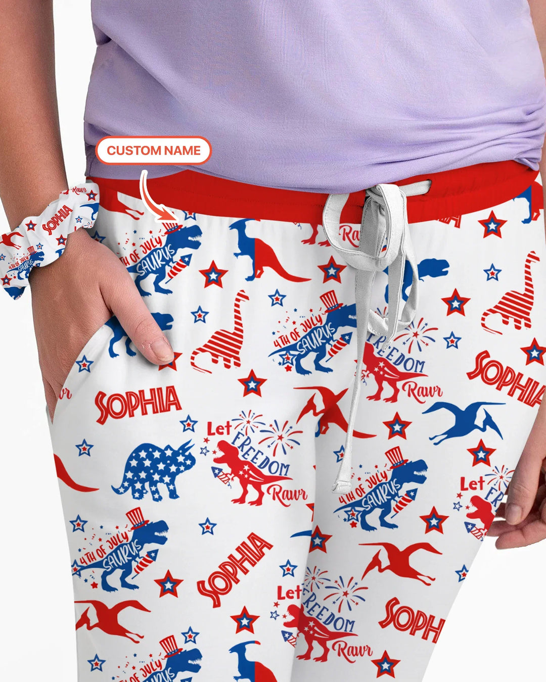 Custom Name Patriotic Dinosaur Bamboo Women Pajama Set