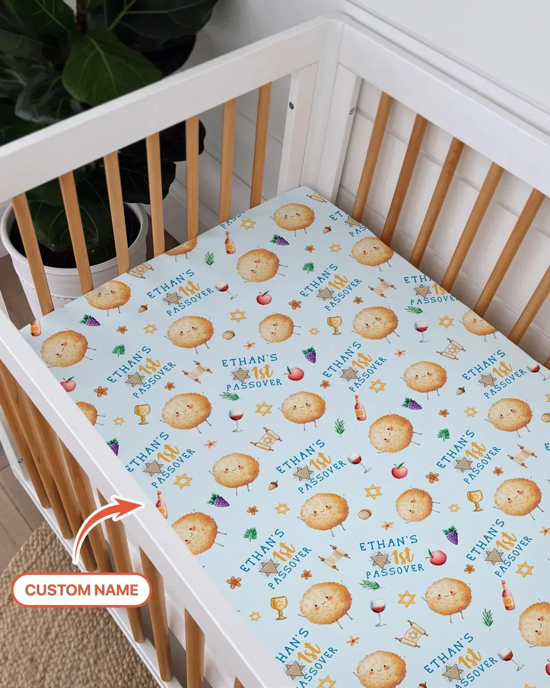 Custom Name 1st Passover Bamboo Fitted Crib Sheet