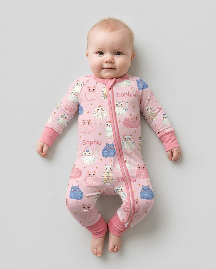 Custom Name Cute Pastel Cat Bamboo Convertible Zippy