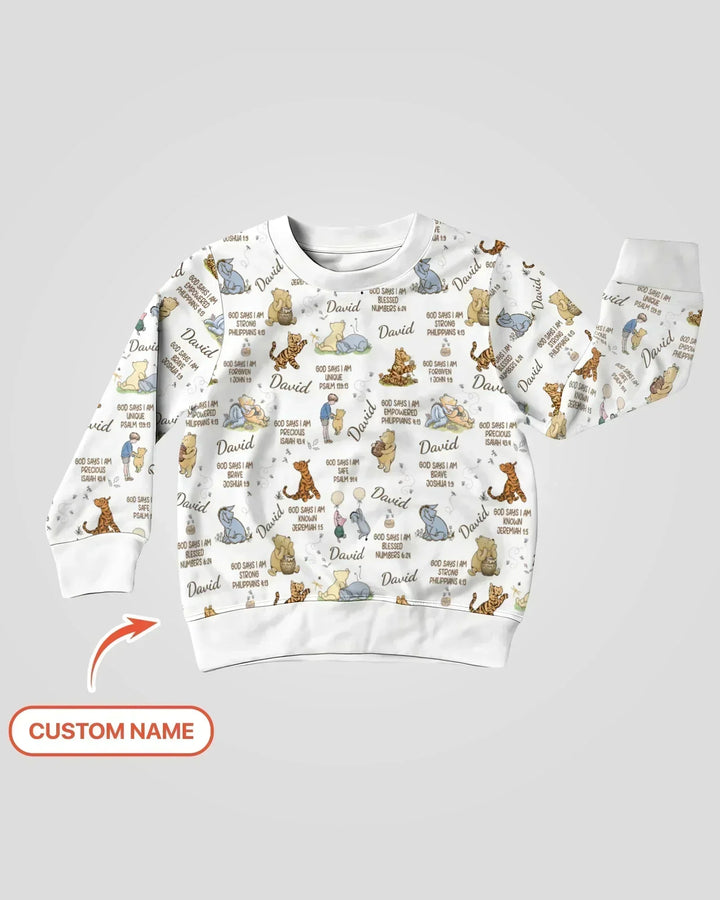 Custom Name God Says I Am Classic Bear Bamboo Crewneck Sweatshirt