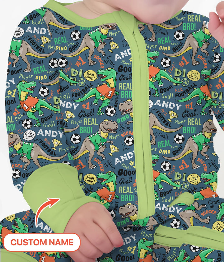Custom Name Dino Soccer Bamboo Convertible Zippy