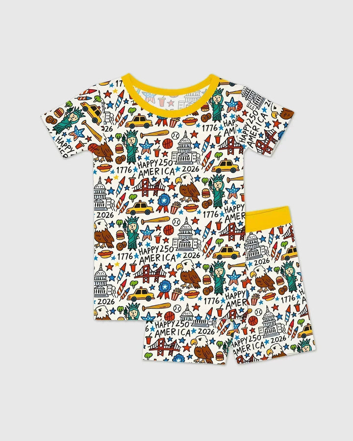 Doodle America 250th Anniversary Family Bamboo Two Piece Short Sleeve Shorts Pajama Set