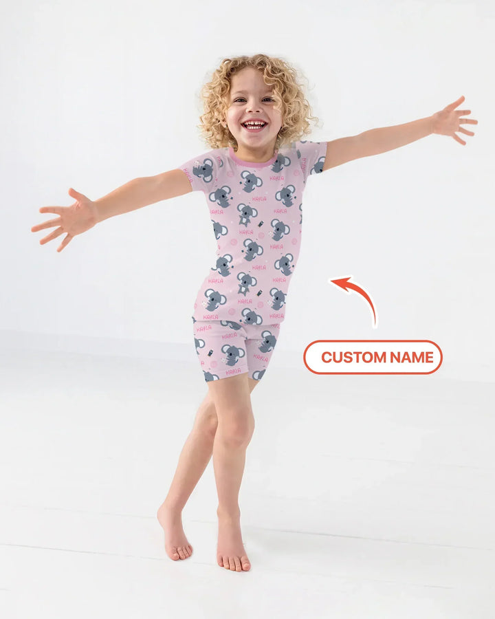 Custom Name Cosmic Koala Bamboo Two Piece Short Sleeve Shorts Pajama Set