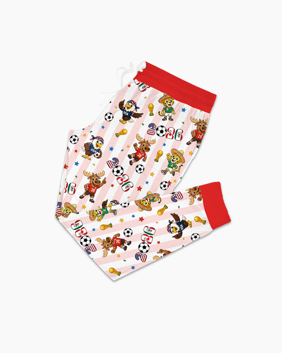 Striped Cute Mascots Soccer Cup 2026 Bamboo Women Pajama Set