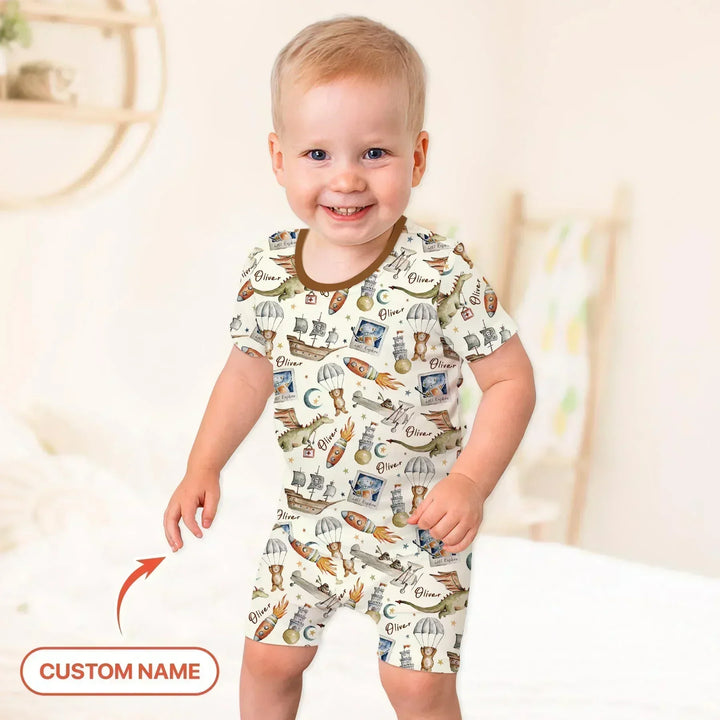 Adventure Dreams Custom Name Bamboo Two Piece Short Sleeve Shorts Pajama Set