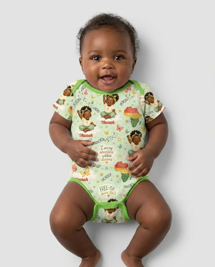 Custom Name Juneteenth I Am My Ancestors' Wildest Dream Bamboo Bodysuit