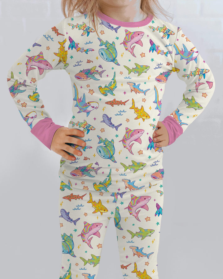 Tropical Sharks Bamboo Two Piece Long Sleeve Pajama Set
