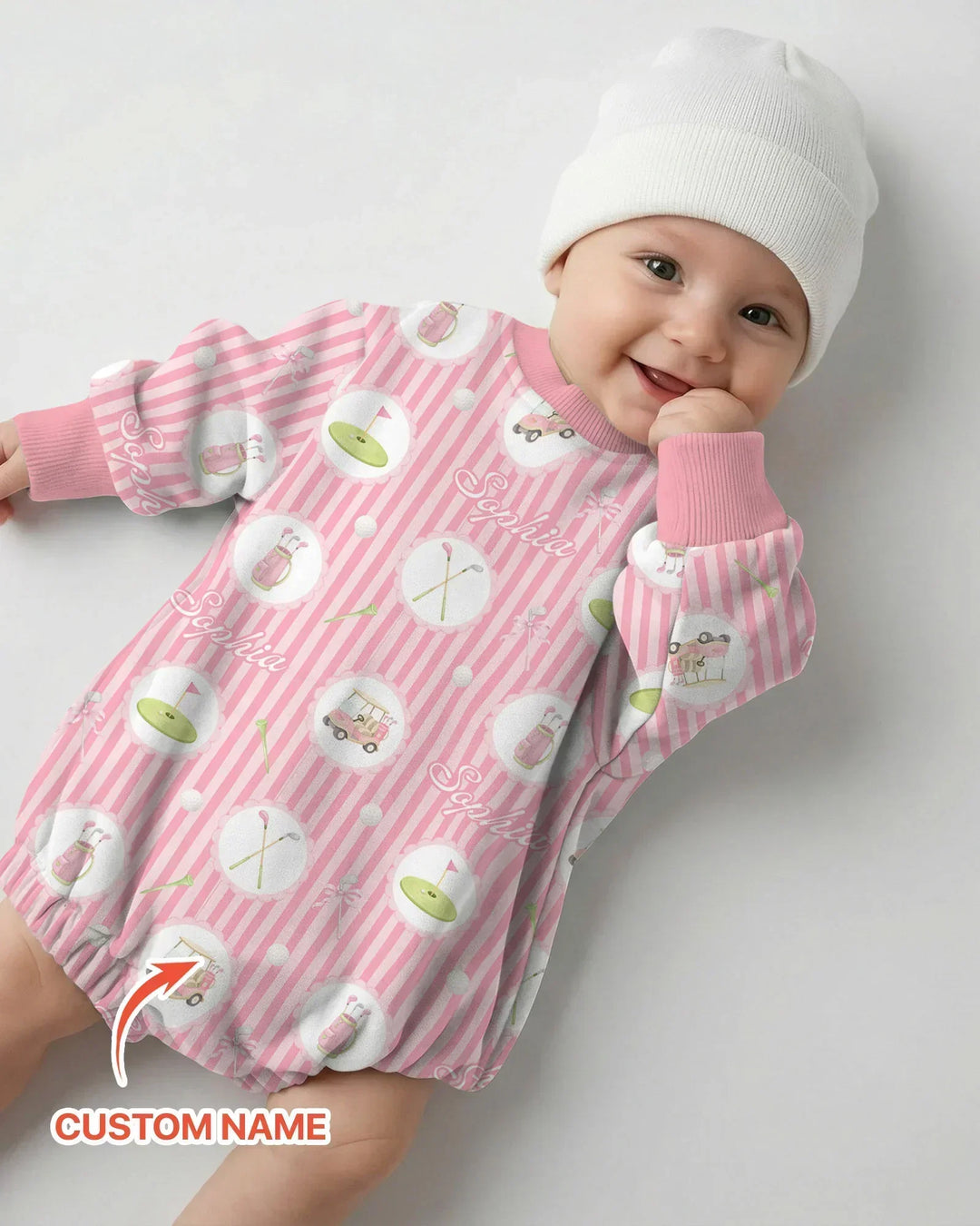 Custom Name Pink Golf Girl Bamboo Bubble Romper