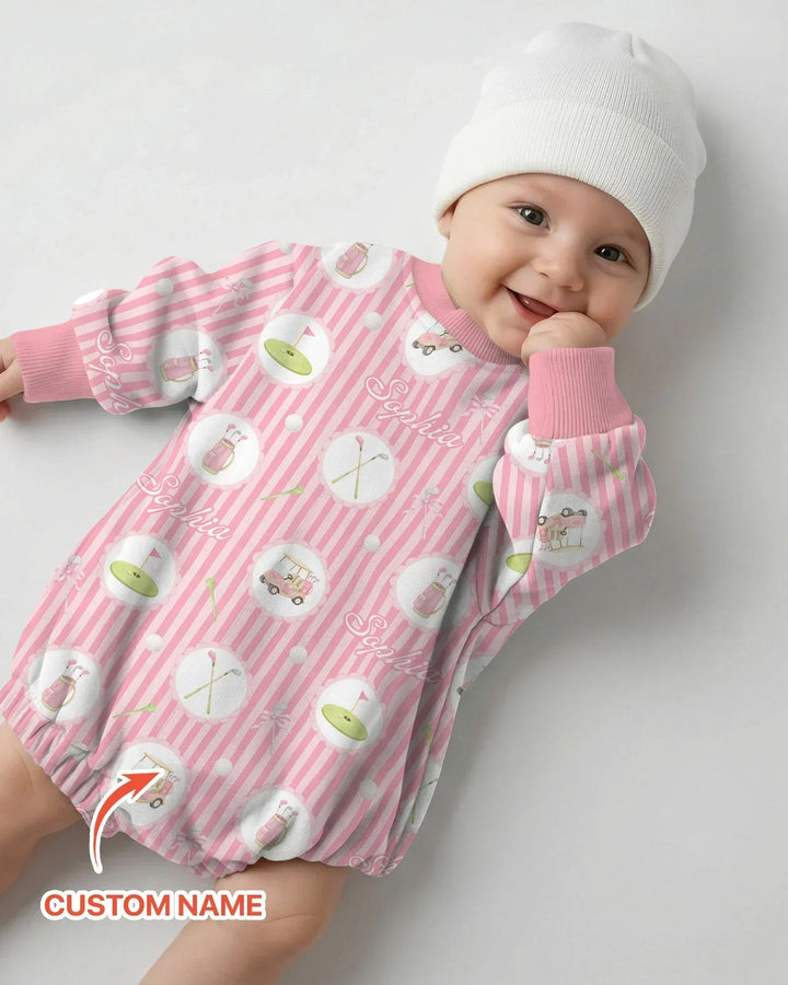 Custom Name Pink Golf Girl Bamboo Bubble Romper