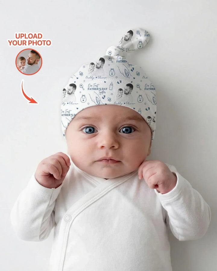 Custom Photo Our First Father's Day Together Bamboo Knotted Hat