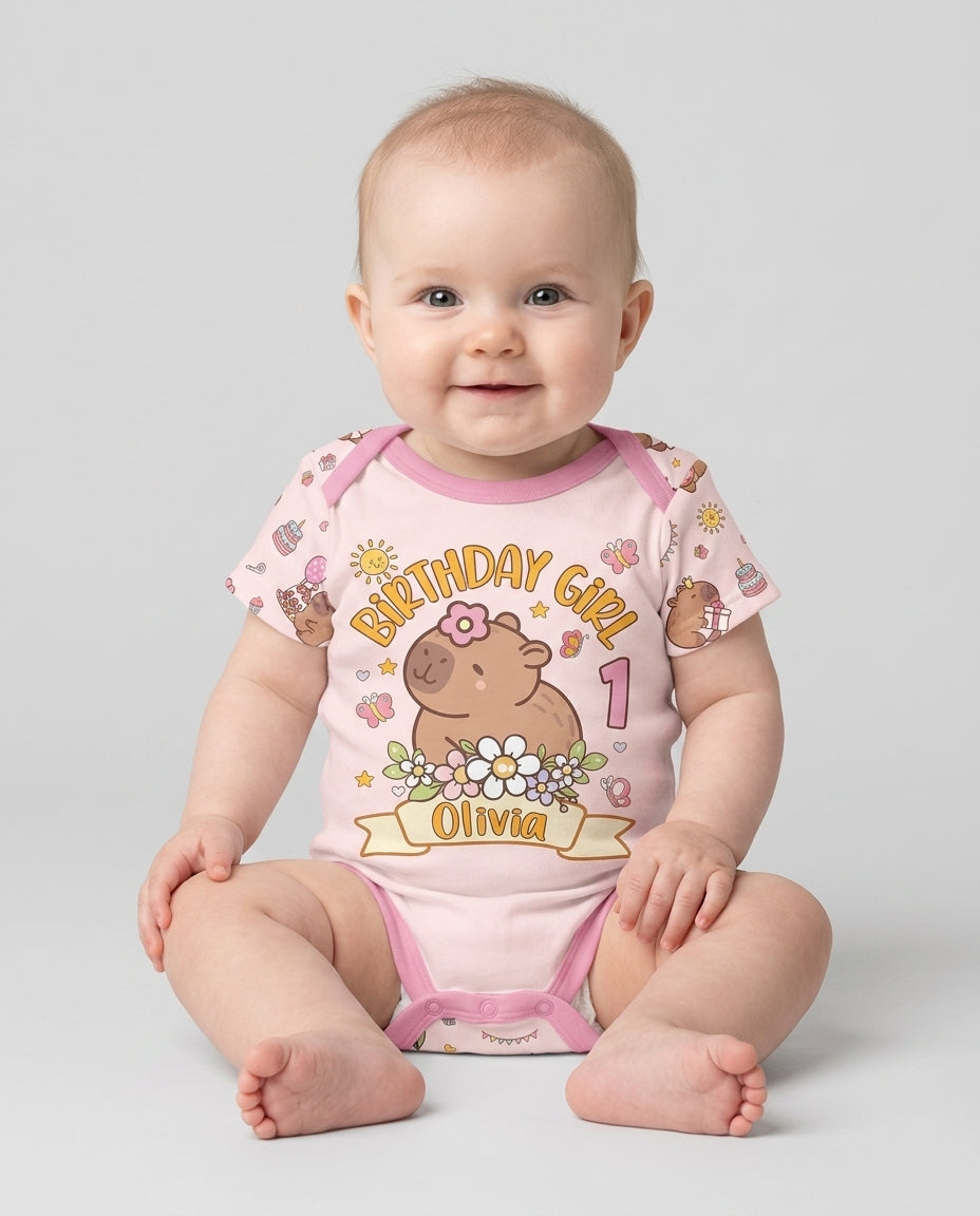 Personalized Capy Birthday Girl Bamboo Bodysuit