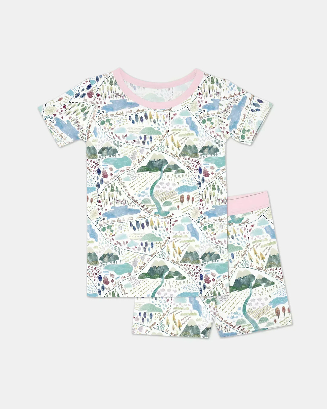 Whimsical Psalms 23 Map Bamboo Two Piece Short Sleeve Shorts Pajama Set