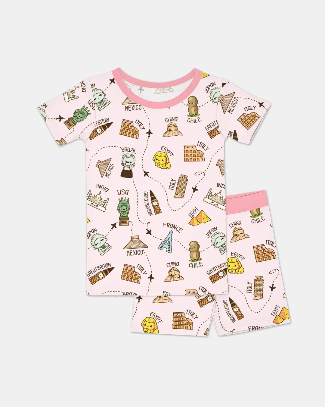 Kawaii World Tour Bamboo Two Piece Short Sleeve Shorts Pajama Set