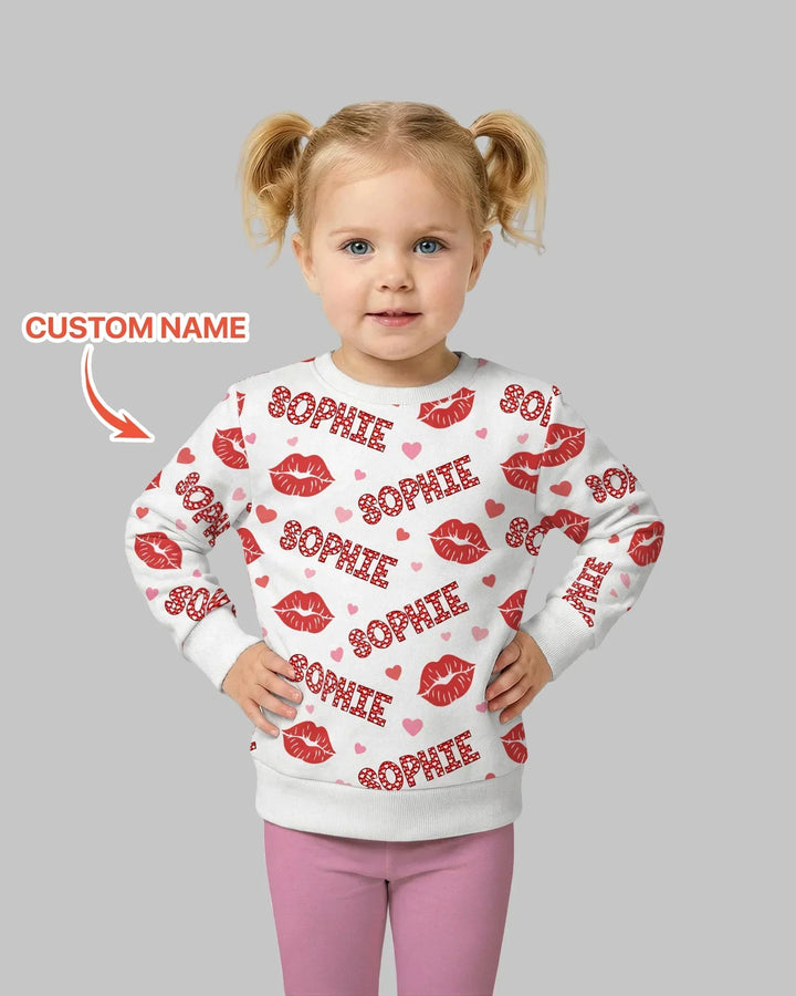 Custom Name Valentine Kiss Bamboo Crewneck Sweatshirt
