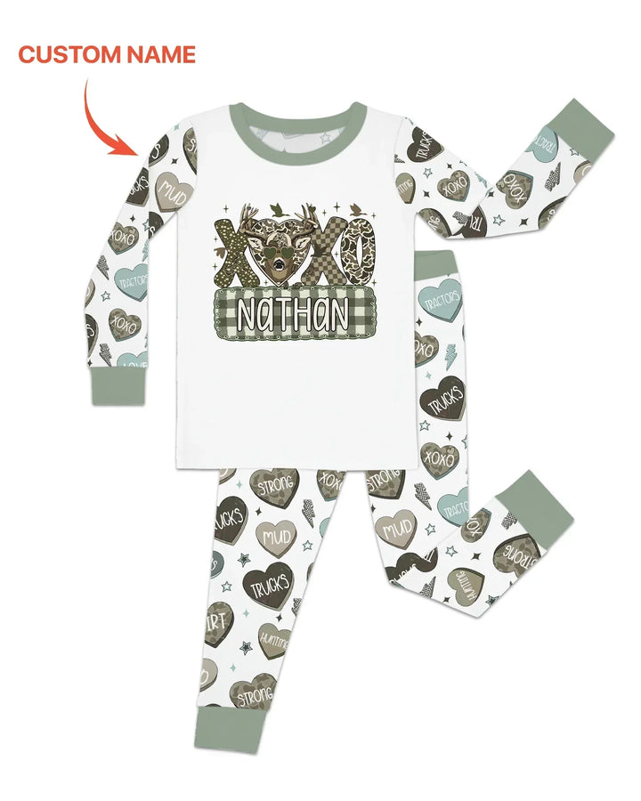 Personalized Hunting Sweethearts Candy Daddy & Me Matching Bamboo Two Piece Long Sleeve Pajama Set